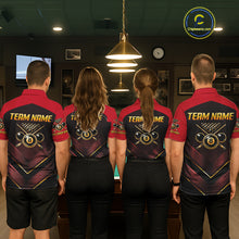 Load image into Gallery viewer, Custom Red Billiard Polo &amp; Quarter-Zip Jerseys For Women Gold 8 Ball Pool Team Jersey NYN2314