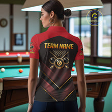 Load image into Gallery viewer, Custom Red Billiard Polo &amp; Quarter-Zip Jerseys For Women Gold 8 Ball Pool Team Jersey NYN2314