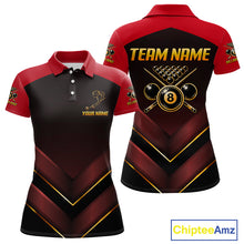 Load image into Gallery viewer, Custom Red Billiard Polo &amp; Quarter-Zip Jerseys For Women Gold 8 Ball Pool Team Jersey NYN2314