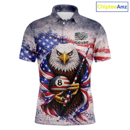 US Flag Grunge Eagle Pool 8 Ball & Cue Billiard Shirt For Men Custom Patriotic Billiard Attire NYN2588