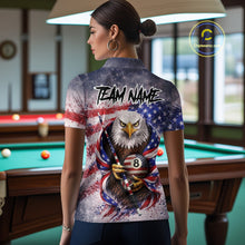 Load image into Gallery viewer, US Flag Grunge Eagle Pool 8 Ball &amp; Cue Billiard Shirt For Women Custom Patriotic Billiard Attire NYN2588