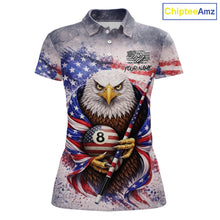 Load image into Gallery viewer, US Flag Grunge Eagle Pool 8 Ball &amp; Cue Billiard Shirt For Women Custom Patriotic Billiard Attire NYN2588