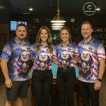 Load image into Gallery viewer, US Flag Grunge Eagle Pool 8 Ball &amp; Cue Billiard Shirt For Women Custom Patriotic Billiard Attire NYN2588