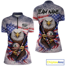 Load image into Gallery viewer, US Flag Grunge Eagle Pool 8 Ball &amp; Cue Billiard Shirt For Women Custom Patriotic Billiard Attire NYN2588