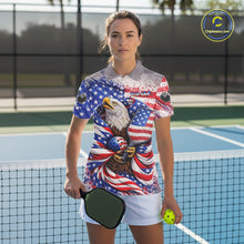 Load image into Gallery viewer, Custom Eagle US Flag Paint Pickleball Ball &amp; Paddle T-Shirt Patriotic Pickleball Jersey For Women NYN2580