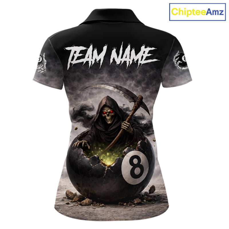 Grey Smoke Grim Reaper Cracked 8 Ball Pool Billiard Team Shirt Custom Billiard Jerseys For Women NYN2751
