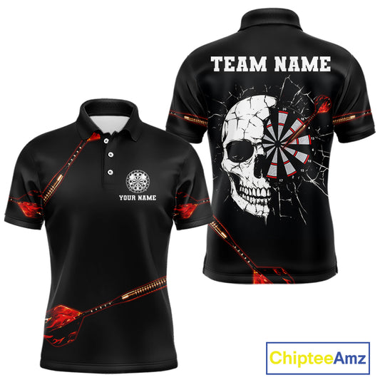 Custom Black And Red Dart Arrow Skull Dart Shirts For Men Outfits Dart Team Jerseys NYN0045