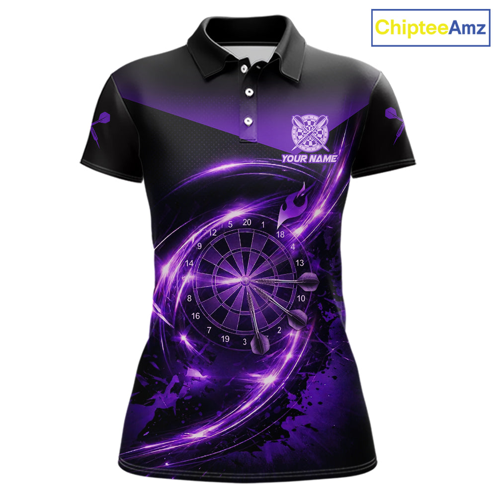Thunder Purple Dartboard Women Dart Polo & 1/4-Zip Shirt Custom Name Splatter Dart Jersey For Darters NYN2964