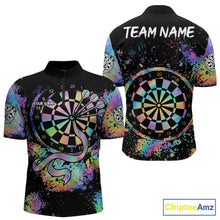 Load image into Gallery viewer, Holographic Splatter Dartboard Men Dart Shirt Custom Name Grunge Ribbon Dart Jersey For Darters NYN2967