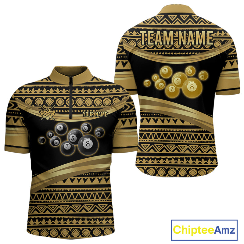 Gold Tribal 8 Ball Pool Shirts Men Billiard Polo & 1/4 Zip Shirt Custom Pool Billiard Team Jerseys NYN2971