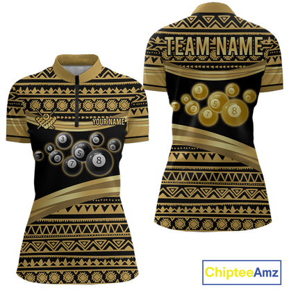 Gold Tribal 8 Ball Pool Shirts Women Billiard Polo & 1/4 Zip Shirt Custom Pool Billiard Team Jerseys NYN2971