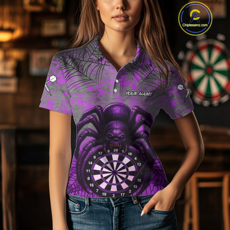 Mauve Skull Spider & Dartboard Darts Shirt For Women - Custom Name & Team Option NYN0394
