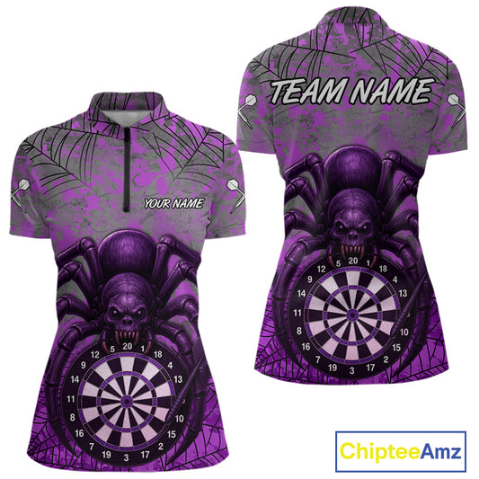 Mauve Skull Spider & Dartboard Darts Shirt For Women - Custom Name & Team Option NYN0394