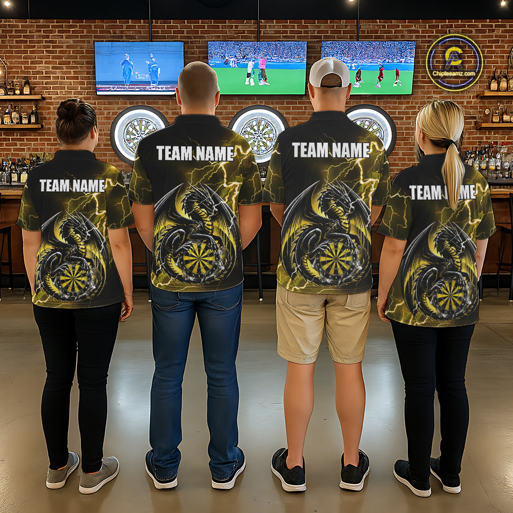 Personalized Men Dragon Dart Polo 1/4-Zip Shirt Custom Name Team Thunder Dragon Dart Jersey | Yellow NYN3369