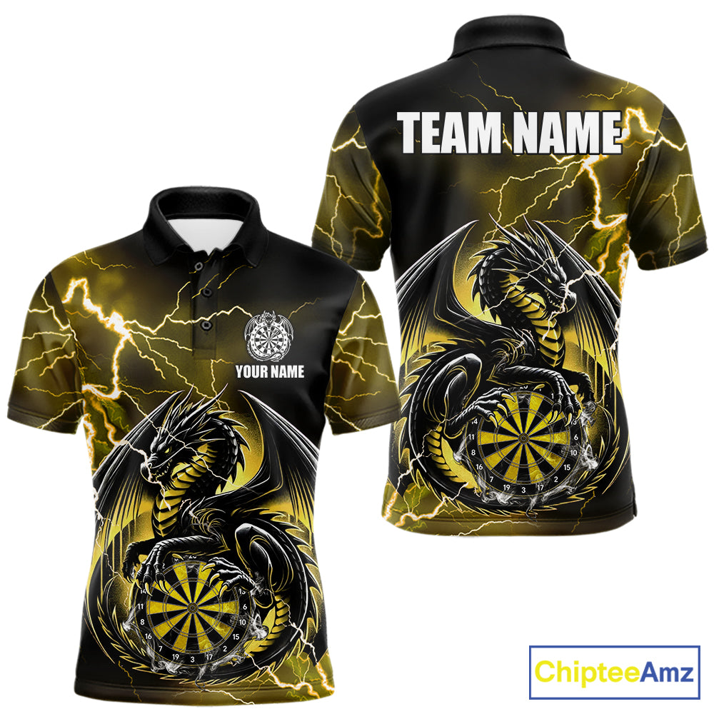 Personalized yellow thunder dragon dart polo shirt for men custom team jersey