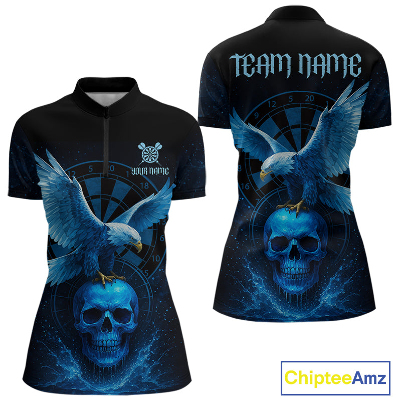 Custom Blue Skull Eagle Dartboard Darts Shirt For Women Personalized Dart Team Jersey  NYN1277