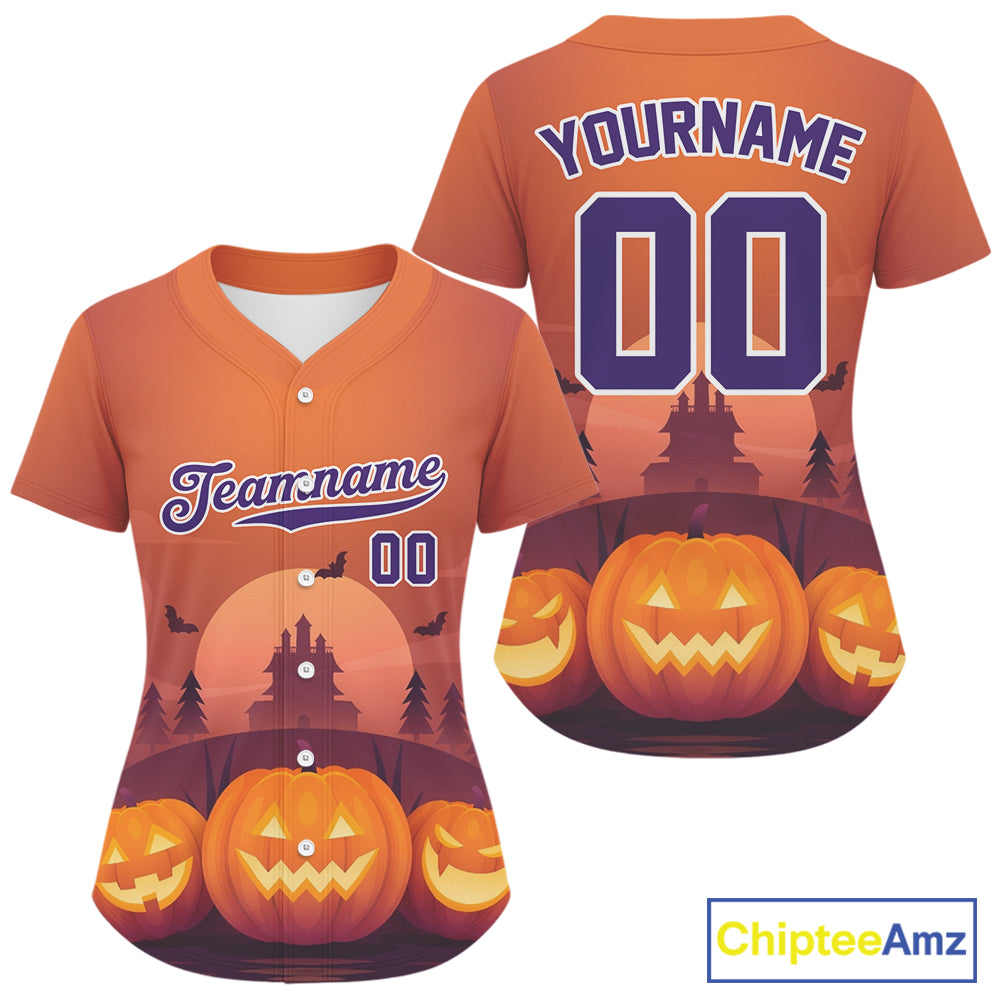 Custom Women's Pumpkin Orange Halloween Baseball Jersey, Halloween Gifts For Baseball Lovers NYN1287