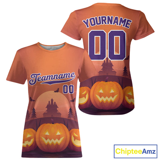 Custom Women's Pumpkin Orange Halloween Baseball Jersey Outfit Halloween Baseball Gifts NYN1287