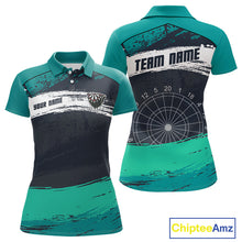 Load image into Gallery viewer, Custom Grunge Black And Turquoise Dripping Dartboard Dart Team Women Polo Shirt NYN1548
