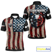 Load image into Gallery viewer, Colorful Skull Grunge Dartboard US Flag Dart Men Polo Shirt, Patriotic Dart Jerseys NYN1556