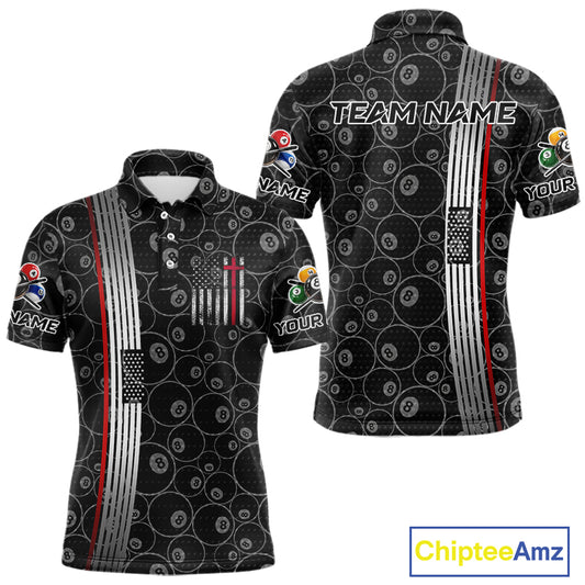 Cross US Flag 8 Ball Men's Billiard Shirts Personalized Patriotic Billiard Team Shirts NYN2322