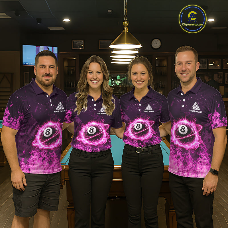 Custom Pink Flaming 8 Ball Light Women's Billiard Shirts Personalized Billiard Attire Gifts NYN2325