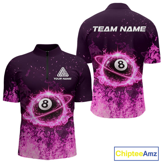Custom Pink Flaming 8 Ball Light Men's Billiard Shirts Personalized Billiard Attire Gifts NYN2325