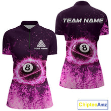 Load image into Gallery viewer, Custom Pink Flaming 8 Ball Light Women's Billiard Shirts Personalized Billiard Attire Gifts NYN2325