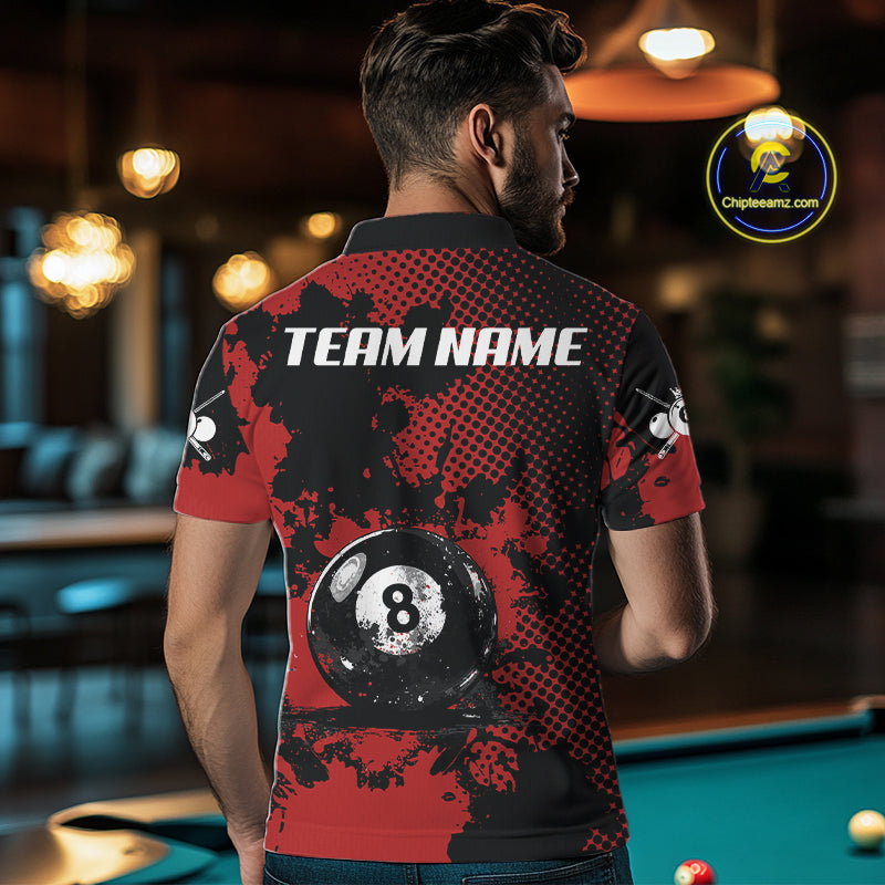 Custom Red Grunge Ball Billiard Shirts For Women Personalized Ball 8 Billiard Attire Gifts NYN2328