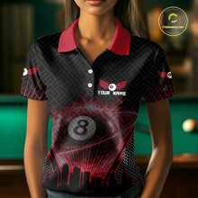 Load image into Gallery viewer, Black &amp; Red Flaming 8 Ball Light Women's Billiard Shirts Personalized Billiard Team Attire NYN2329
