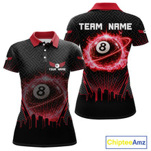 Load image into Gallery viewer, Black &amp; Red Flaming 8 Ball Light Women's Billiard Shirts Personalized Billiard Team Attire NYN2329