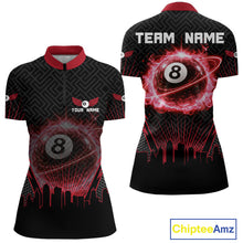 Load image into Gallery viewer, Black &amp; Red Flaming 8 Ball Light Women's Billiard Shirts Personalized Billiard Team Attire NYN2329
