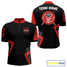 Load image into Gallery viewer, Black &amp; Red Skull Pool 8 Ball Men Billiard Polo &amp; 1/4-Zip Shirt Personalized Ball Billiard Attire NYN2593