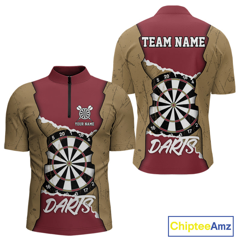 Custom Yellow&Red Grunge Style Darts Board Dart Shirts For Men, Dart Team Jerseys NYN0058