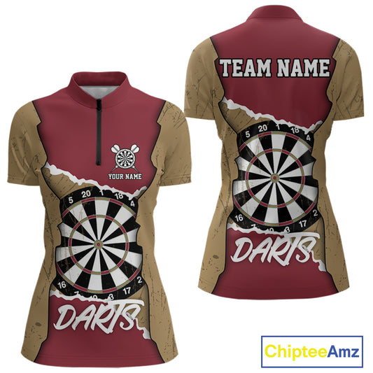 Custom Yellow&Red Grunge Style Darts Board Dart Shirts For Women, Dart Team Jerseys NYN0058