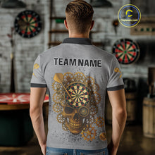 Load image into Gallery viewer, Steampunk Skull &amp; Gold Dart Arrow Funny Darts Shirt For Men - Customizable Name NYN0401