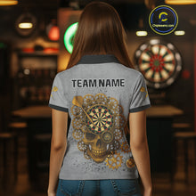 Load image into Gallery viewer, Steampunk Skull &amp; Gold Dart Arrow Funny Darts Shirt For Women - Customizable Name NYN0401