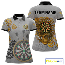Load image into Gallery viewer, Steampunk Skull &amp; Gold Dart Arrow Funny Darts Shirt For Women - Customizable Name NYN0401