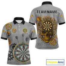 Load image into Gallery viewer, Steampunk Skull &amp; Gold Dart Arrow Funny Darts Shirt For Men - Customizable Name NYN0401