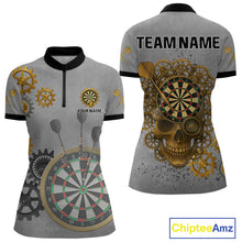 Load image into Gallery viewer, Steampunk Skull &amp; Gold Dart Arrow Funny Darts Shirt For Women - Customizable Name NYN0401