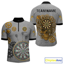 Load image into Gallery viewer, Steampunk Skull &amp; Gold Dart Arrow Funny Darts Shirt For Men - Customizable Name NYN0401