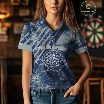 Keep Clam And Plays Dart Custom Blue Grunge Dart Shirts For Women, Dart Team Jerseys NYN0065