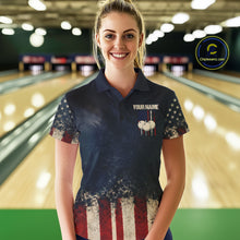 Load image into Gallery viewer, American Flag Grunge Bowling Team Jerseys For Women Custom Eagle Patriot Bowling Polo 1/4-Zip Shirt NYN3168