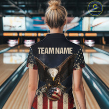 Load image into Gallery viewer, American Flag Grunge Bowling Team Jerseys For Women Custom Eagle Patriot Bowling Polo 1/4-Zip Shirt NYN3168