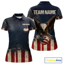 Load image into Gallery viewer, American Flag Grunge Bowling Team Jerseys For Women Custom Eagle Patriot Bowling Polo 1/4-Zip Shirt NYN3168
