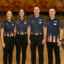 Load image into Gallery viewer, American Flag Grunge Bowling Team Jerseys For Women Custom Eagle Patriot Bowling Polo 1/4-Zip Shirt NYN3168