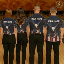 Load image into Gallery viewer, American Flag Grunge Bowling Team Jerseys For Women Custom Eagle Patriot Bowling Polo 1/4-Zip Shirt NYN3168