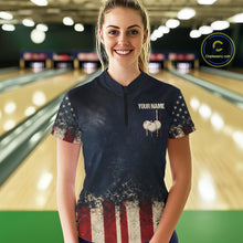 Load image into Gallery viewer, American Flag Grunge Bowling Team Jerseys For Women Custom Eagle Patriot Bowling Polo 1/4-Zip Shirt NYN3168