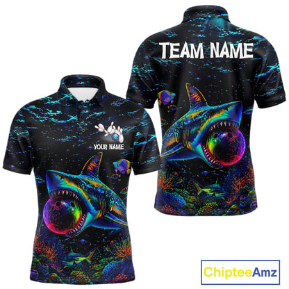 Funny Shark Ocean Neon Bowling  Jerseys For Men Custom Colorful Bowling Shirts Team Attire NYN3169