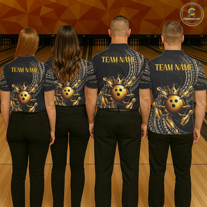 Black And Gold Crown Bowling Ball & Pin Jerseys For Men Custom Claws Skull Bowling Team Attire NYN3170